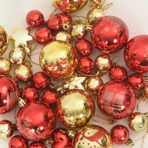 Комплект коледни топки 40 pcs Златно и червено Пластмаса