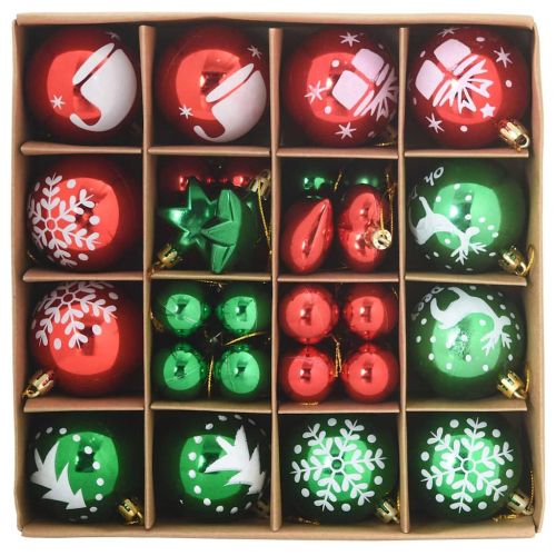 Комплект коледни топки 40 pcs Червено и зелено Пластмаса