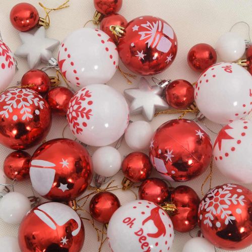 Комплект коледни топки 40 pcs Червено и бяло Пластмаса