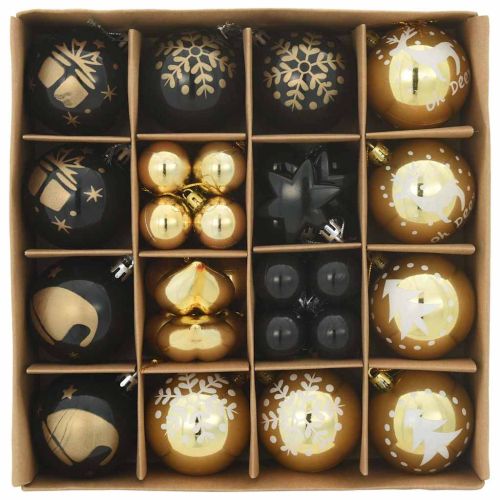 Комплект коледни топки 40 pcs Черен и златен Пластмаса