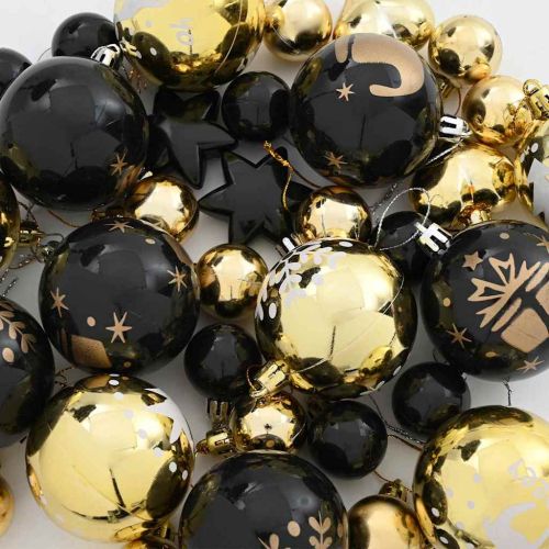 Комплект коледни топки 40 pcs Черен и златен Пластмаса