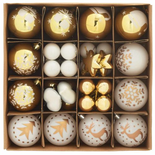 Комплект коледни топки 40 pcs Бяло и златно Пластмаса