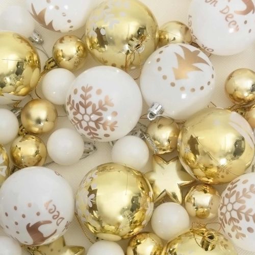 Комплект коледни топки 40 pcs Бяло и златно Пластмаса