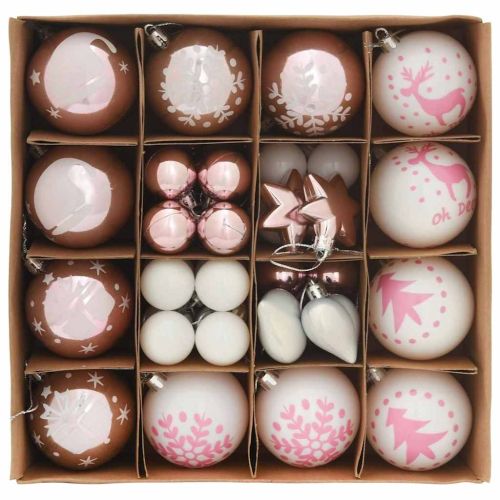Комплект коледни топки 40 pcs Бяло и розово Пластмаса