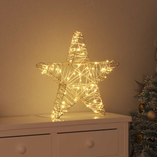 3D звезда с 50 LED светодиода Топло бяло 55 x 52.5 x 9 см Ратан