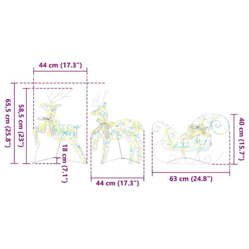 LED елени с 60 LED светодиода 3 pcs Топло бяло PET