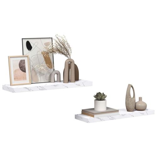 Стенен рафт 2 pcs Бял мрамор 80 x 23,5 x 4 см Инженерно дърво