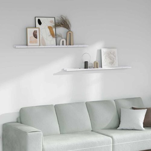 Стенен рафт 2 pcs Бял мрамор 115 x 9 x 3 cm Инженерно дърво