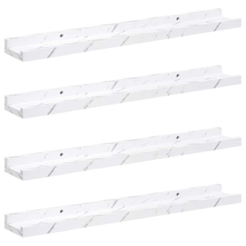 Стенен рафт 4 pcs Бял мрамор 60 x 9 x 3 cm Инженерно дърво