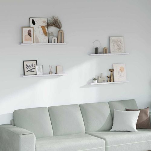 Стенен рафт 4 pcs Бял мрамор 80 x 9 x 3 cm Инженерно дърво