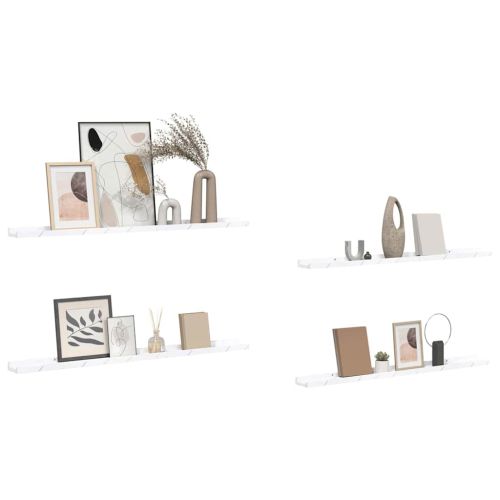Стенен рафт 4 pcs Бял мрамор 100 x 9 x 3 cm Инженерно дърво