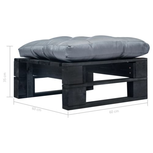 Градинска палетна табуретка със сива възглавница, дърво черно