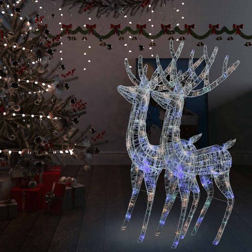 XXL Акрилни коледни елени, 250 LED, 2 бр, 180 см, многоцветни