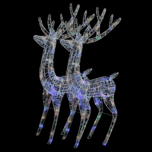 XXL Акрилни коледни елени, 250 LED, 2 бр, 180 см, многоцветни