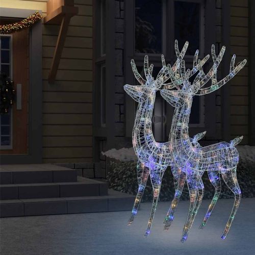 XXL Акрилни коледни елени, 250 LED, 2 бр, 180 см, многоцветни
