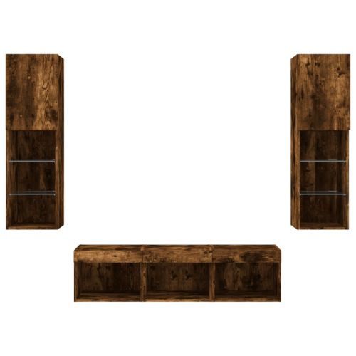 ТВ стенни модули с LED, 5 части, опушен дъб, инженерно дърво