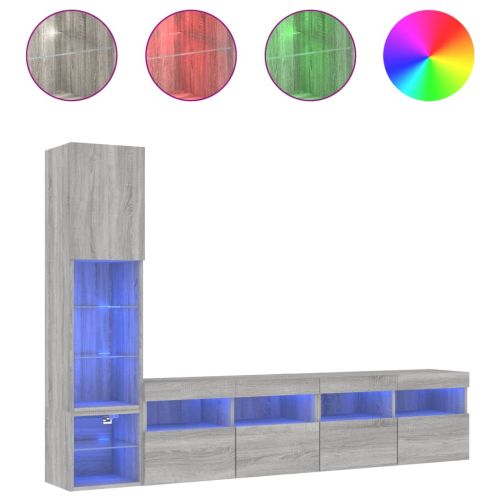 ТВ стенни модули с LED, 4 части, сив сонома, инженерно дърво