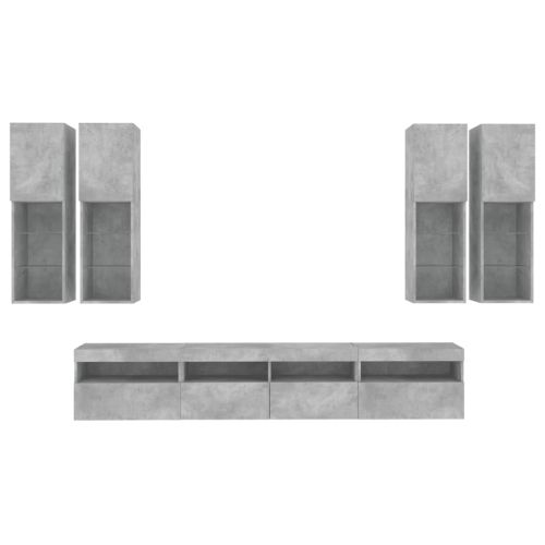 ТВ стенни шкафове, 7 части, с LED светлини, бетонно сиви