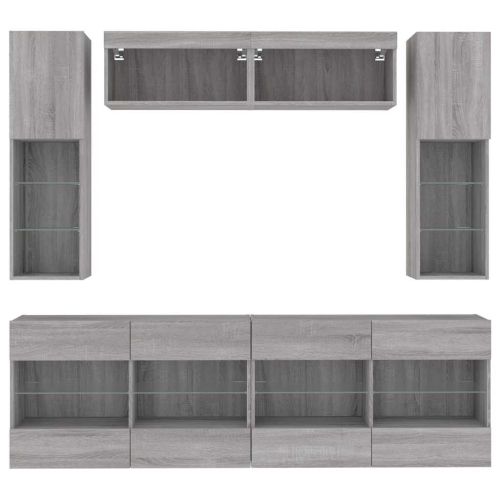 ТВ стенни шкафове, 6 части, с LED светлини, бетонно сиви