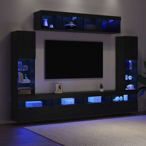 Комплект ТВ шкаф 6 pcs Черен дъб Инженерно дърво