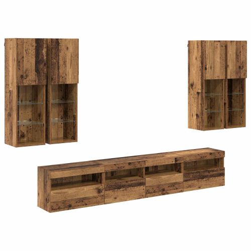 Комплект стенен телевизионен шкаф с LED светлини с LED 7 pcs