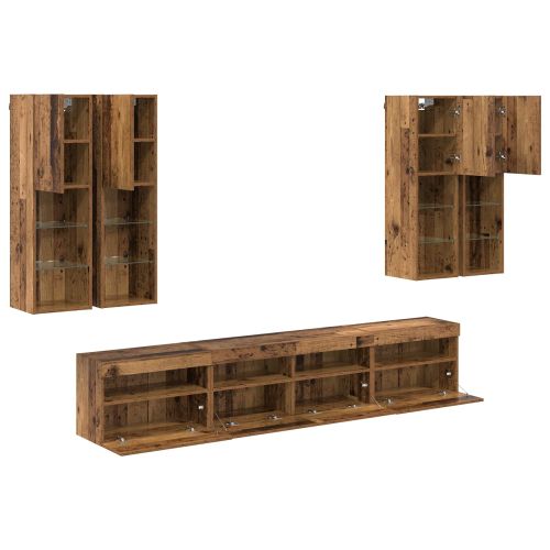 Комплект стенен телевизионен шкаф с LED светлини с LED 7 pcs