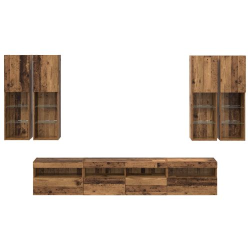 Комплект стенен телевизионен шкаф с LED светлини с LED 7 pcs