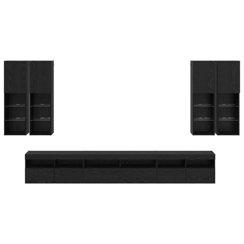 Комплект за стена на телевизор 7 pcs Черния дъб Инженерно дърво