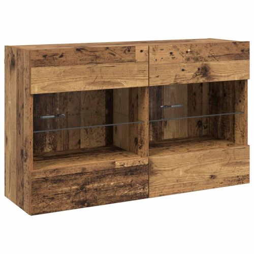 Комплект за стена на телевизор с LED 6 pcs Старо дърво