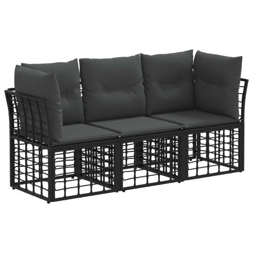Комплект дивани за открито с възглавница 3 pcs Черно Полиестер