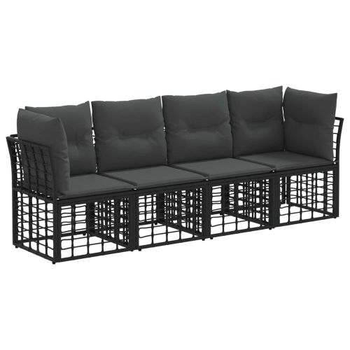 Комплект дивани за открито с възглавница 4 pcs Черно Полиестер