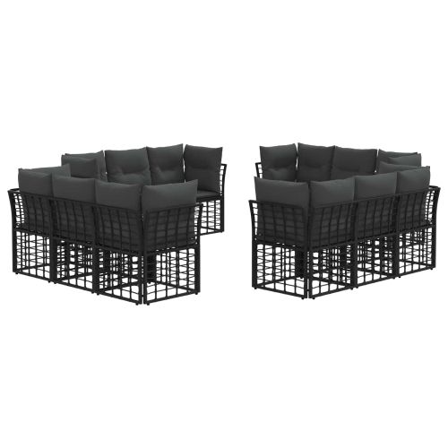 Комплект дивани за открито с възглавница 12 pcs Черно Полиестер