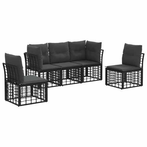 Комплект дивани за открито с възглавница 5 pcs Черно Полиестер