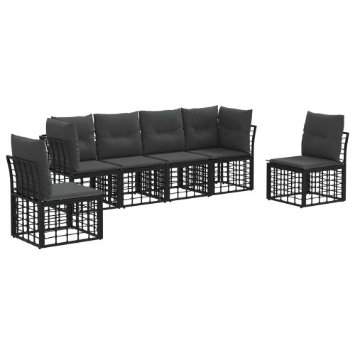 Комплект дивани за открито с възглавница 6 pcs Черно Полиестер