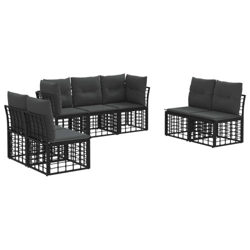 Комплект дивани за открито с възглавница 7 pcs Черно Полиестер