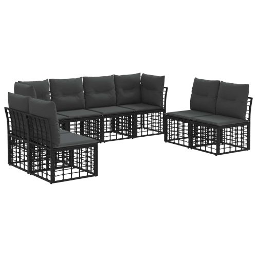 Комплект дивани за открито с възглавница 8 pcs Черно Полиестер
