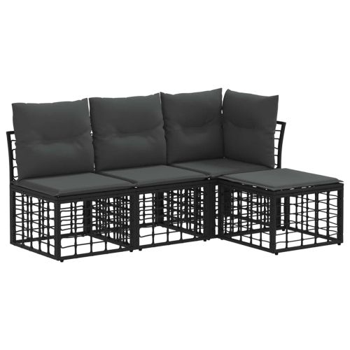 Комплект дивани за открито с възглавница 4 pcs Черно Полиестер