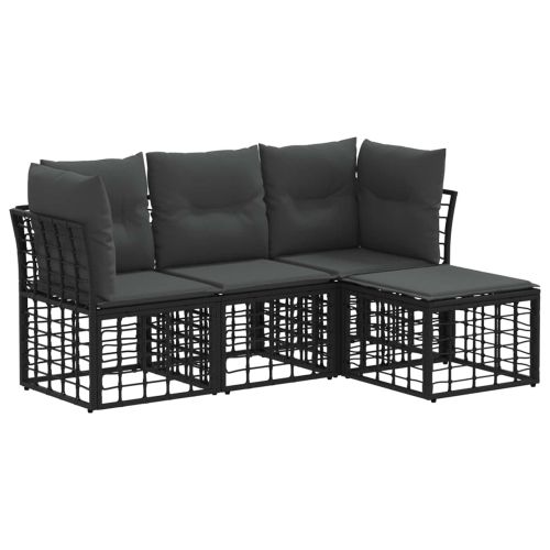 Комплект дивани за открито с възглавница 4 pcs Черно Полиестер