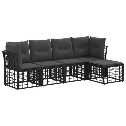 Комплект дивани за открито с възглавница 5 pcs Черно Полиестер