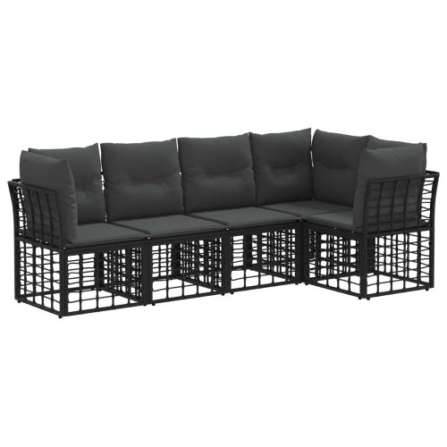 Комплект дивани за открито с възглавница 5 pcs Черно Полиестер