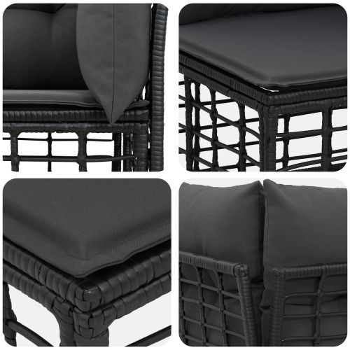 Комплект дивани за открито с възглавница 5 pcs Черно Полиестер
