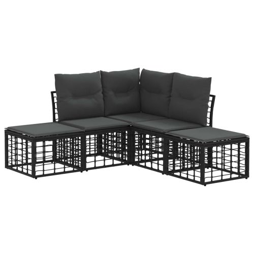 Комплект дивани за открито с възглавница 4 pcs Черно Полиестер