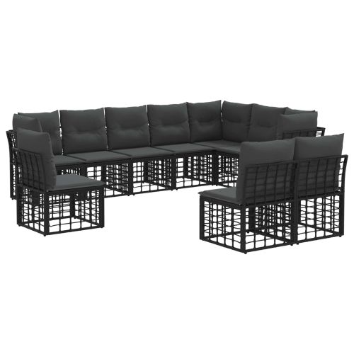 Комплект дивани за открито с възглавница 7 pcs Черно Полиестер