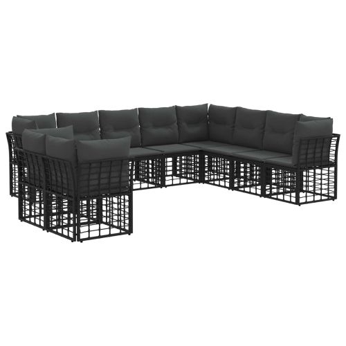 Комплект дивани за открито с възглавница 8 pcs Черно Полиестер