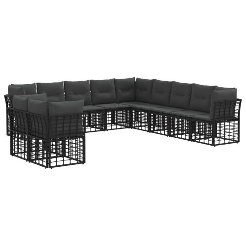 Комплект дивани за открито с възглавница 11 pcs Черно Полиестер