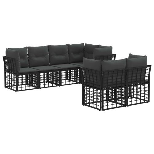 Комплект дивани за открито с възглавница 7 pcs Черно Полиестер