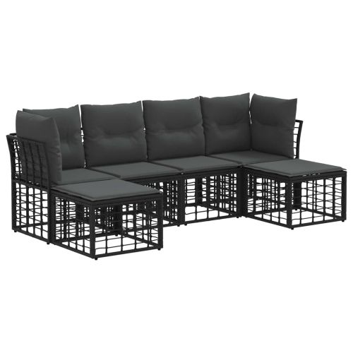 Комплект дивани за открито с възглавница 6 pcs Черно Полиестер