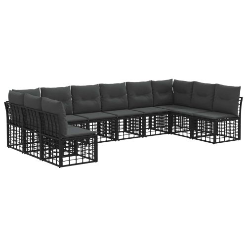 Комплект дивани за открито с възглавница 10 pcs Черно Полиестер