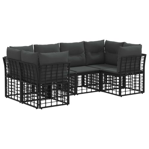 Комплект дивани за открито с възглавница 6 pcs Черно Полиестер