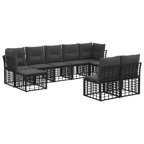 Комплект дивани за открито 9 pcs Черно и тъмно сиво Полиестер